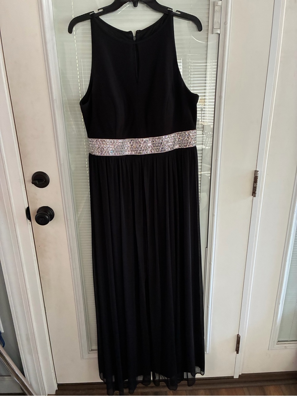 R&M Richards Black Formal Jumper with Sheer Skirt and Silver Jeweled Waistband